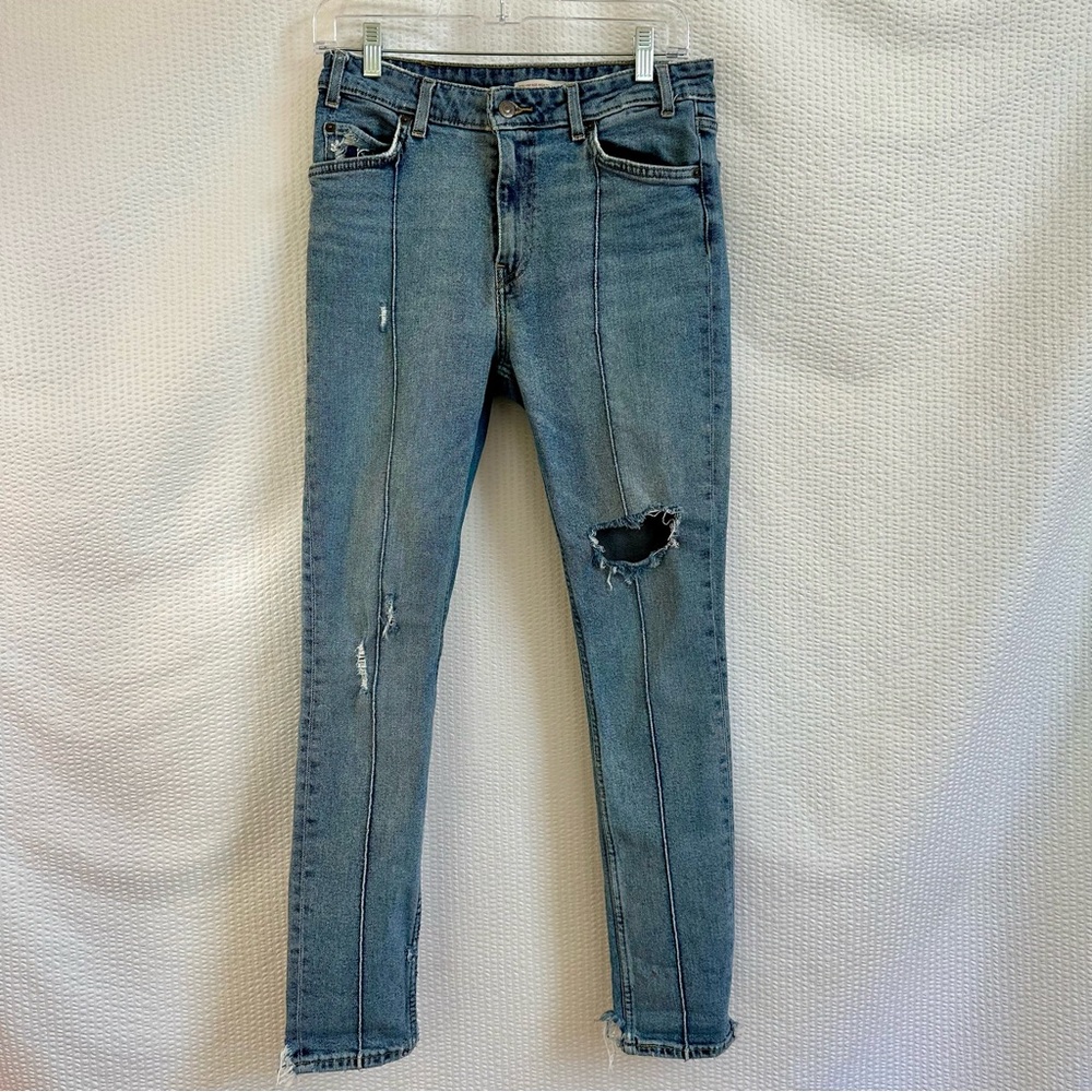 LEVI’S 721 Vintage High Rise Skinny Jeans Size 29 Blue Distressed Raw Hem Denim